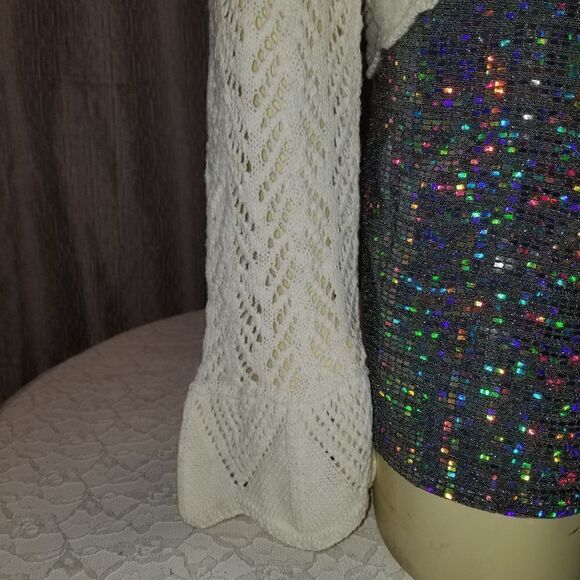 FRYE Open Knit Pointelle Ruffle Cardigan CREAM NWT - Picture 5 of 14